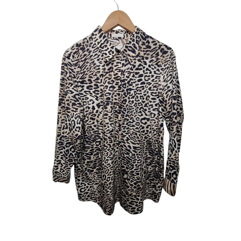 Chicos‎ No Iron Animal Cheetah Zebra Print Button Shirt Womens SZ L Chicos SZ2